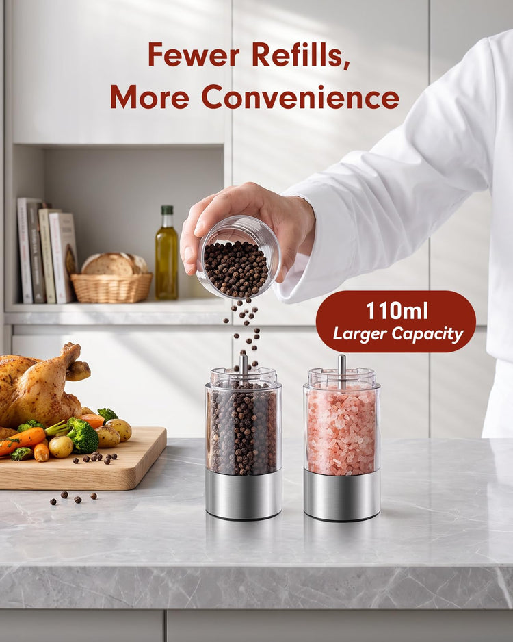 Larger Capacity Rechargeable Electric Salt and Pepper Grinder Set (2 Count)