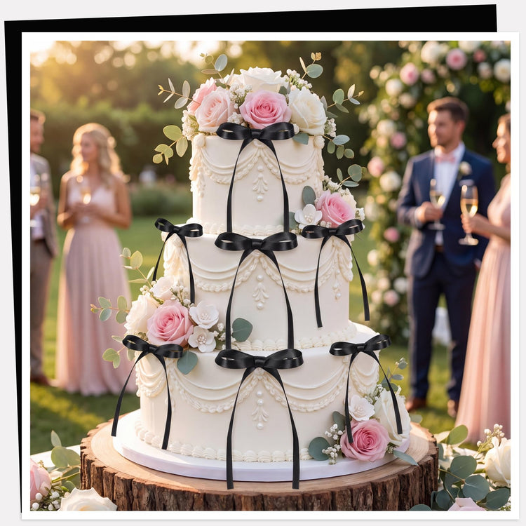 30 Pack Bow Cake Toppers Black Ribbon Bows for Cake Back to School Decor (30 Count)