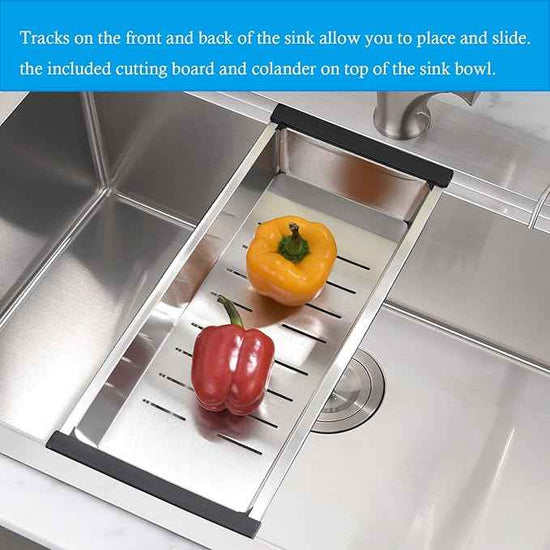 33 Inch Drop In Kitchen Sink Workstation - 33 x 22 Inch Drop In Sinks 16 Gage Stainless Steel Topmount Sinks Single Bowl 10'' Deep Handmade Above the Counter sink with Cutting Board& Strainer