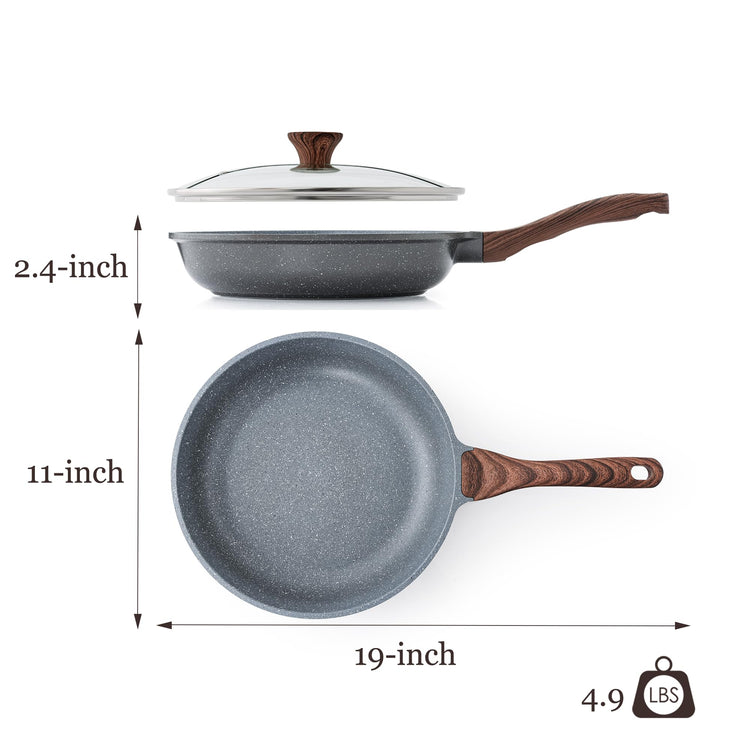 11inch Nonstick Frying Pan Chef's Pan with Glass Lid
