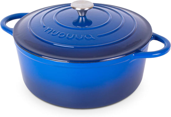 Cast Iron Dutch Oven with Lid – Non-Stick Ovenproof Enamelled Casserole Pot – Sturdy Dutch Oven Cookware – Dark Blue, 7.3-Quart, 30cm – by Nuovva - Nestoria