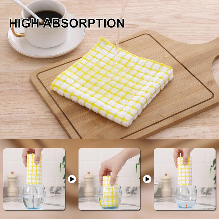 Kitinjoy Cotton 12 Pack Kitchen Towels and Dishcloths Sets, 16 x 25 Inch & 12 X 12 Inch Dish Towels Bulk, Super Soft and Absorbent Hand Towels for Kitchen Drying, Yellow - Nestoria
