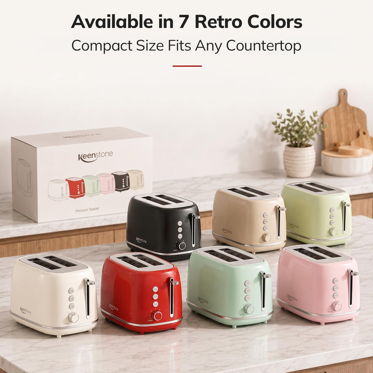 2 Slice Stainless Steel Toaster Retro with 6 Bread Shade Settings
