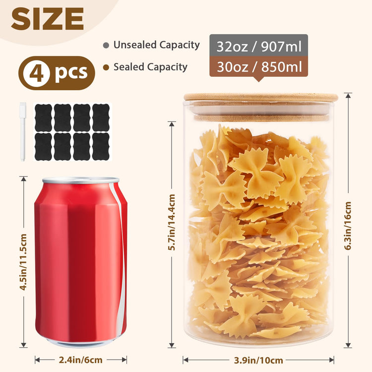 32oz Glass Food Storage Jars (4 Count)