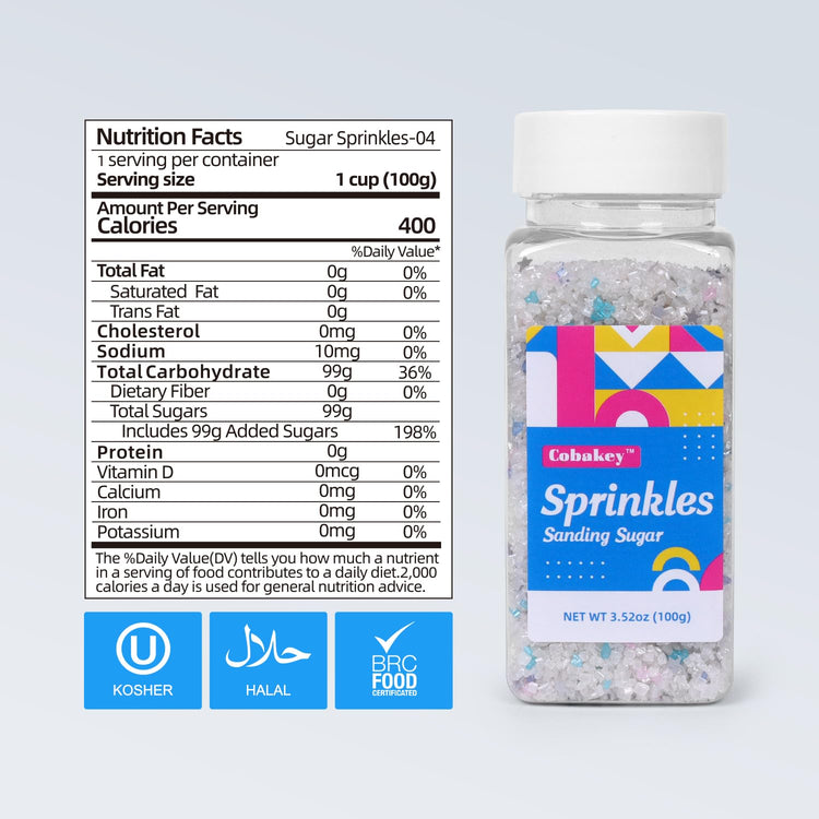White Sanding Sugar Edible Silver Glitter Stars Mix (3.5 Ounce)