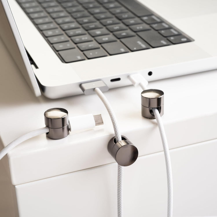 Cable Anchors for Desk Organization Gun Metal | Premium Aluminum Cord Organizers | Charger + Cable Management Clips for Home & Office | Stylish, Sturdy, & Functional | (3 Pack)