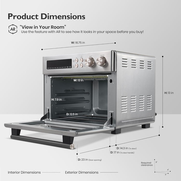 Infrared Heating Air Fryer Toaster Oven, Extra Large Countertop Convection Oven 10-in-1 Combo, 6-Slice Toast, Enamel Baking Pan Easy Clean with Recipe Book, Brushed Stainless Steel Finish