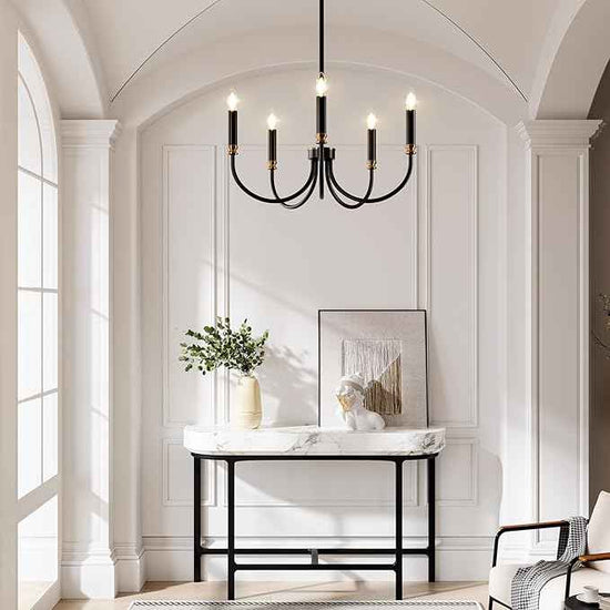 Tribesigns Modern Black Chandelier, 5-Light Farmhouse Iron Chandeliers for Dining Room, Modern Candle Hanging Pendant Light Fixtures for Living Room, Dining Room, Kitchen, Bedroom, Entryway