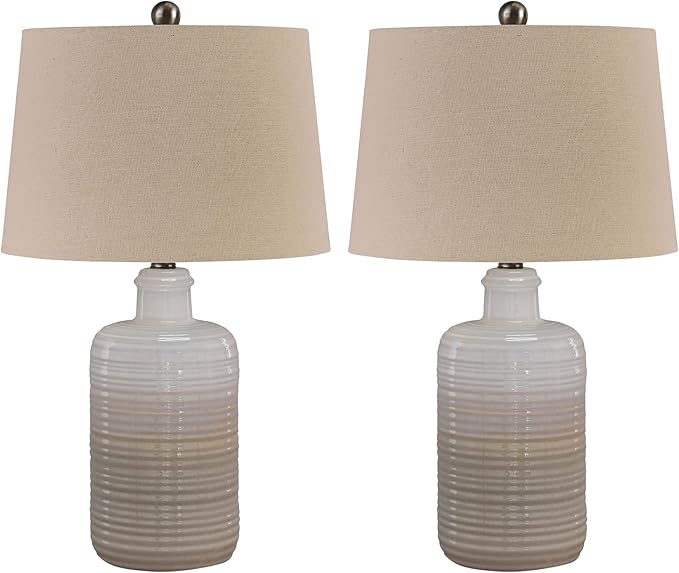 Signature Design by Ashley Marnina 25.5" Neutral Ceramic Table Lamp Set, 2 Count, Taupe