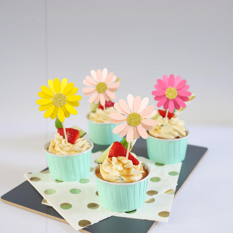 24Pcs Daisy Cupcake Toppers Daisy Cake Decorations Chrysanthemum Cupcake Toppers Spring Daisy Flower Cake Picks for Birthday Wedding Supplies Multicolor 3 (24 Count)