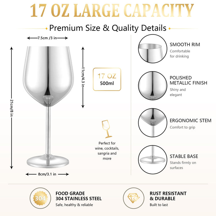 Unbreakable Stainless Steel Wine Glasses Set of 2 (2 Count)