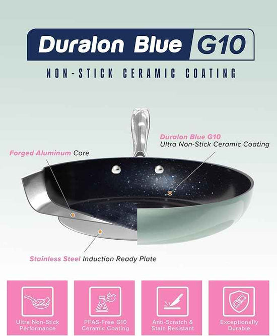 Nuwave Lux 13-Piece Premium Cookware Collection, Healthy G10 Duralon Blue Ceramic Nonstick, Ultra Durable, PFAS-Free, Lightweight & Works on All Cooktops
