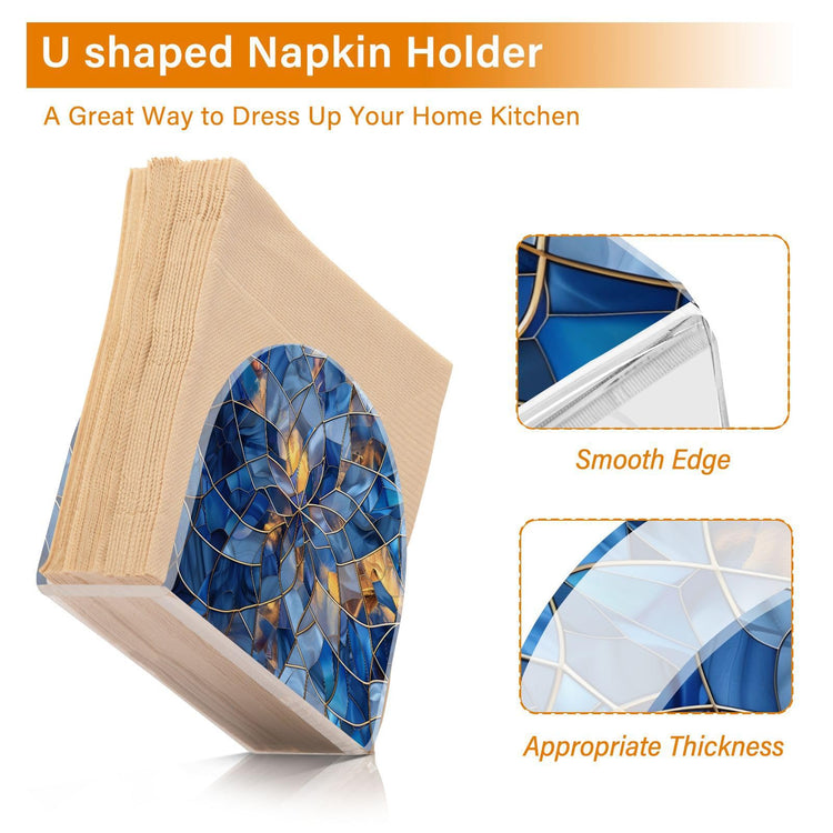 Stained Glass Blue Pattern Napkin Holder for Table Paper Napkins Holder Acrylic Tissue Dispenser Kitchen Dining Room Bathroom Party Car Decor