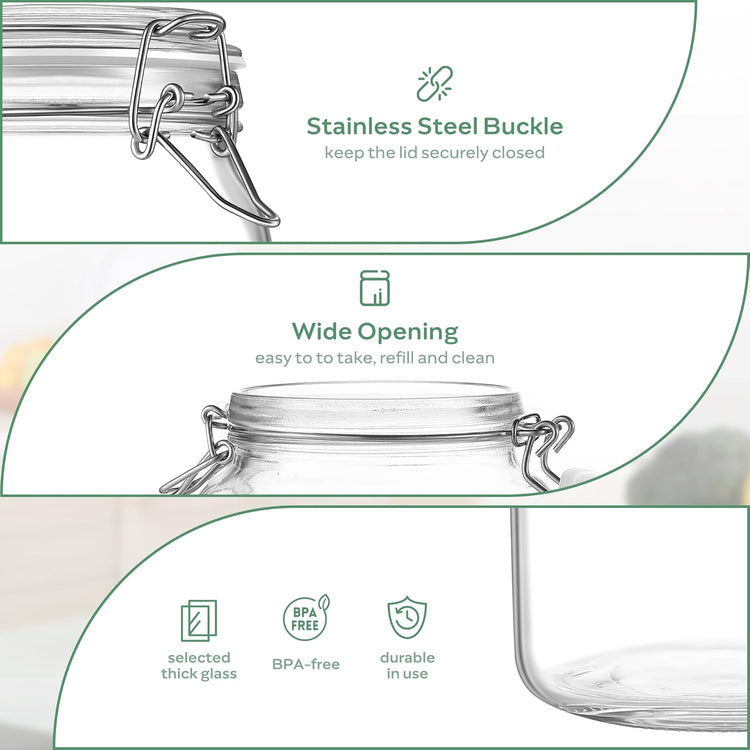 Glass Food Storage Jars with Airtight Lids 17 oz Square 4 Pack Kitchen Storage Containers Cabinet Canisters Sealed Pot Canning for Pasta, Cereal, Coffee, Beans, Spice