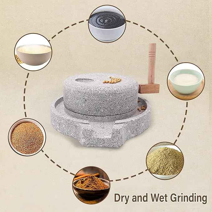 Traditional Stone Grain Mill-Natural Spice Grinder,Dry/Wet Graphite Machine,Perfect Kitchen Tool For Healthy Cooking(35cm/13.8in)