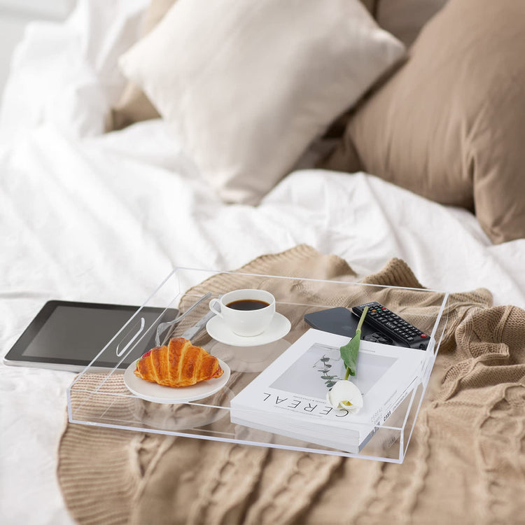 18×18 Inch Clear Acrylic Serving Tray with Handles Extra Large Ottoman Tray Decorative Tray Spill