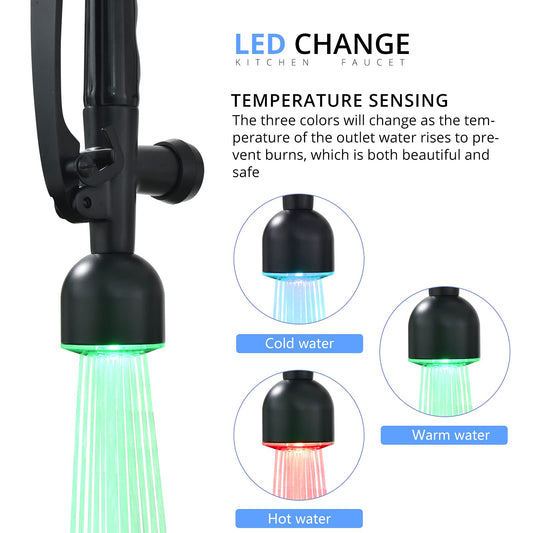 LED Commercial Kitchen Faucets with Pull Down Sprayer Matte Black