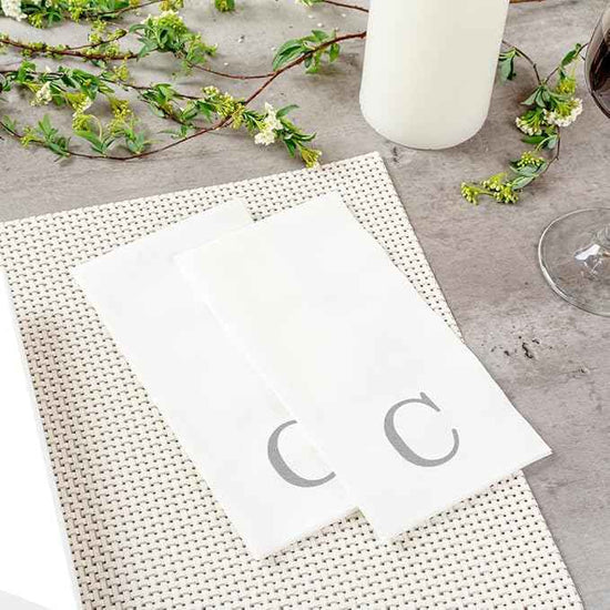 Luxenap 15.8 X 7.9 Inch Linen-Feel Guest Towels, 2000 Lettered Hand Towels - Silver Letter 'C', Sans Serif Font, White Paper Dinner Napkins, airlaid, For Restrooms And Tables - Restaurantware