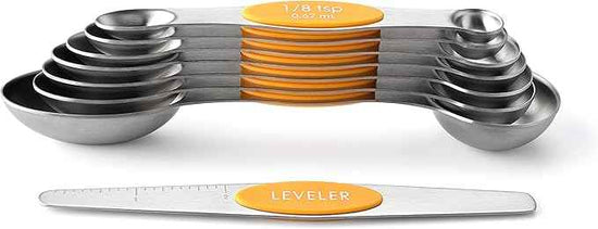 Spring Chef Stainless Steel Magnetic Measuring Spoons Set of 8 with Leveler, Dual Sided Metal Teaspoon & Tablespoon Measuring Spoons, Kitchen Gadgets for Baking & Cooking, Fits in Spice Jars - Mango