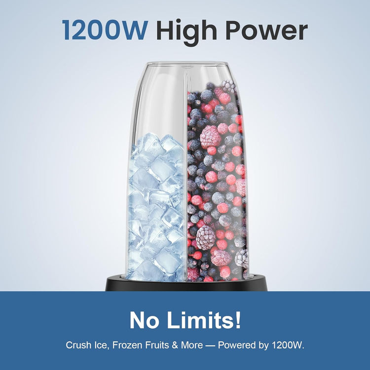12-Piece Smoothie Blender Maker 25,000 RPM Personal Blender for Ice Crushing Smoothies & Frozen Drinks Nuts with 23oz, 32oz, 37oz Portable Cups Two 6-Leaf Stainless Steel Blades, Matte Black