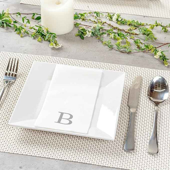 Luxenap 15.8 X 7.9 Inch Linen-Feel Guest Towels, 2000 Lettered Hand Towels - Silver Letter 'B', Sans Serif Font, White Paper Dinner Napkins, airlaid, For Restrooms And Tables - Restaurantware