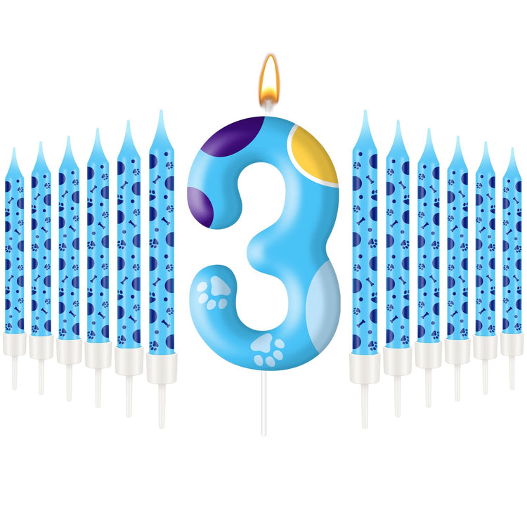 13PCS Blue Dog Paw Birthday Candles Set Cake Topper Numeral Birthday Candles for Boy Girl Dog Paw Decoration (13 Count)