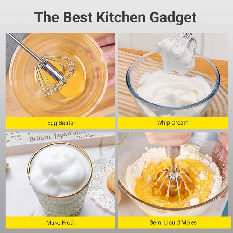 Egg Whisk Upgraded Stainless Steel Semi Automatic Whisk