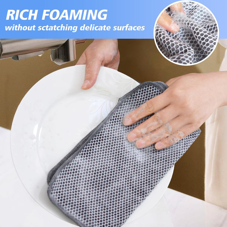 Kitchen Dish Washcloths Microfiber Gray with Poly Scour Scrub Side (9 Count)