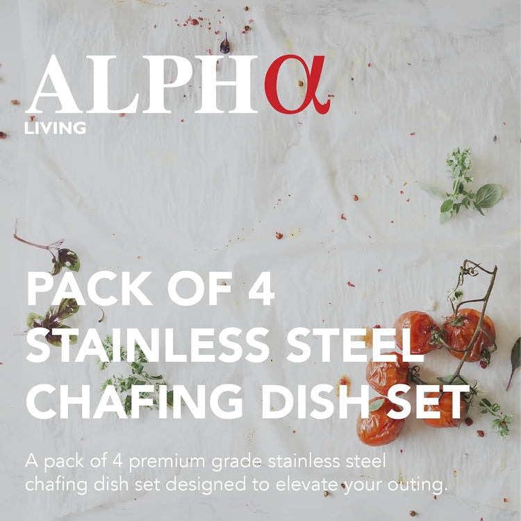 4 Pack 9.5QT Chafing Dish Full Set – Stainless Steel Catering Chafer with Lids, Pans & Fuel Holders – Buffet Food Warmers for Parties, Events & Weddings (Rolled Edges)