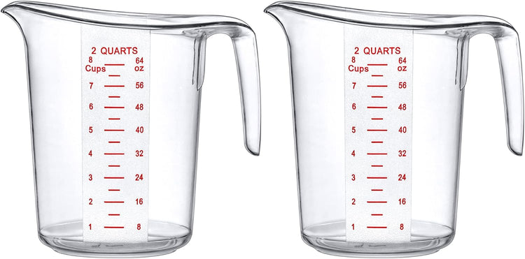 Amazing Abby - Melissa - 64-Ounce Plastic Measuring Pitcher (2-Pack), 8-Cup (2-Quart) Food-Grade Measuring Jug, Unbreakable, Stackable, Dishwasher-Safe, Great for Oil, Vinegar, Flour, and More