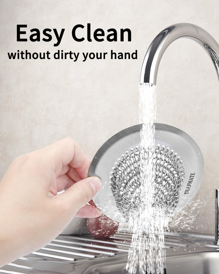 TRAPMATE Kitchen Sink Drain Strainer, Stainless Steel Sink Drain Strainer, 4.4 inch Sink Strainer Basket, Upgrade Anti-Clogging Garbage Disposal Strainer For US Standard Kitchen Drain, Dishwasher Safe