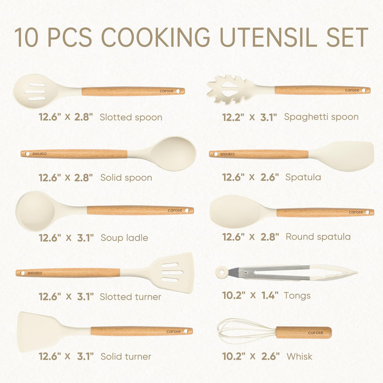10 Piece Kitchen Utensils Set with Wood Cool (10 Count)