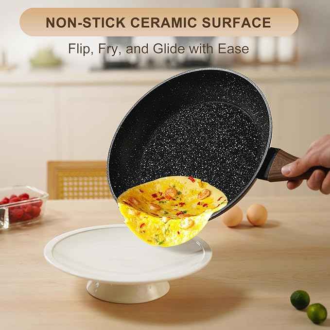 EWFEN Nonstick Pots and Pans Set, 25-Piece Ceramic Cookware Set, Induction Kitchen Cooking Set with Frying Pans Saucepans & Utensils, Healthy Non-toxic, PFAS/PTFE/PFOA Free, Black