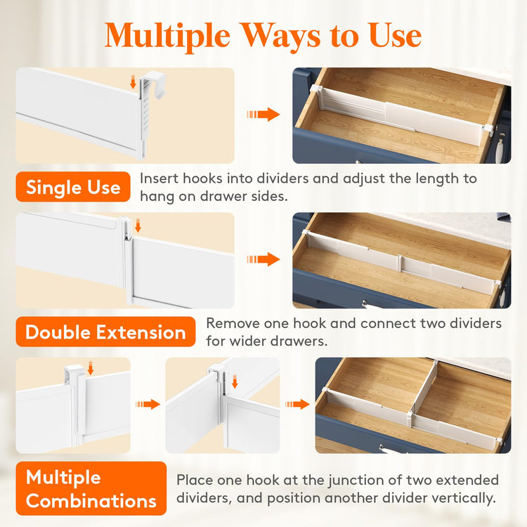 3.1" High 6 Pack Hanging Kitchen Drawer Dividers (6 Count)