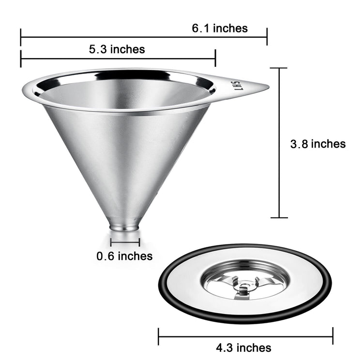 Pour Over Coffee Dripper Stainless Steel Coffee Filter Metal Cone Filter Paperless Reusable Coffee Filter Single Cup Coffee Maker 1