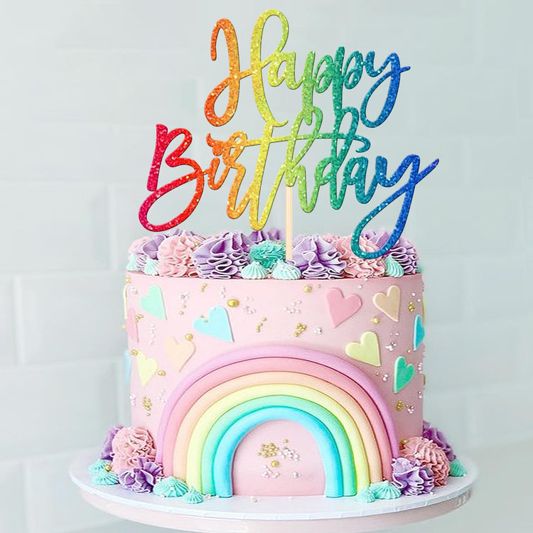 1 PCS Happy Birthday Cake Topper Glitter Happy Birthday Cake Pick for Celebrating Happy Birthday Anniversary Theme Party Cake Decorations Supplies Colorful