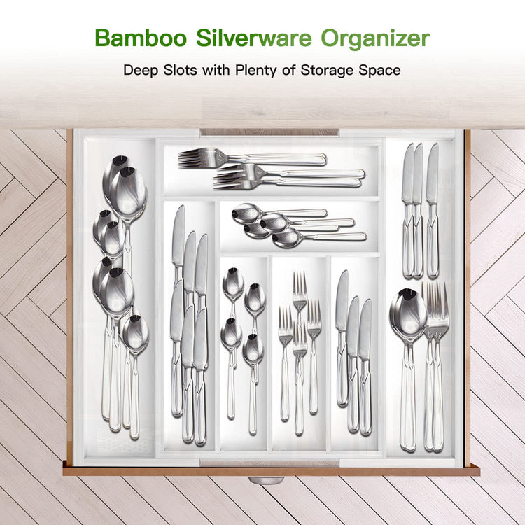 Bamboo Expandable Drawer Organizer for Utensils Holder