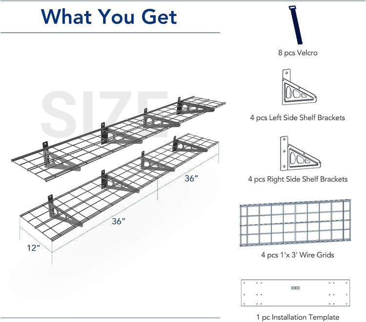 FLEXIMOUNTS 12-inch-by-72-inch Wall Shelf Garage Storage Rack Wall Mounted Floating Shelves,1x6ft ,Black, 2-Pack