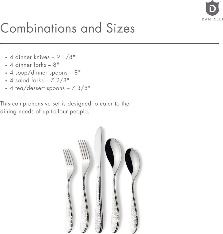 Hammered Silverware Set | Premium 18/10 Stainless Steel Flatware Service for 4 | Heavy-Duty & Dishwasher Safe | Built to Last (20-Piece, Marettimo Hammered)