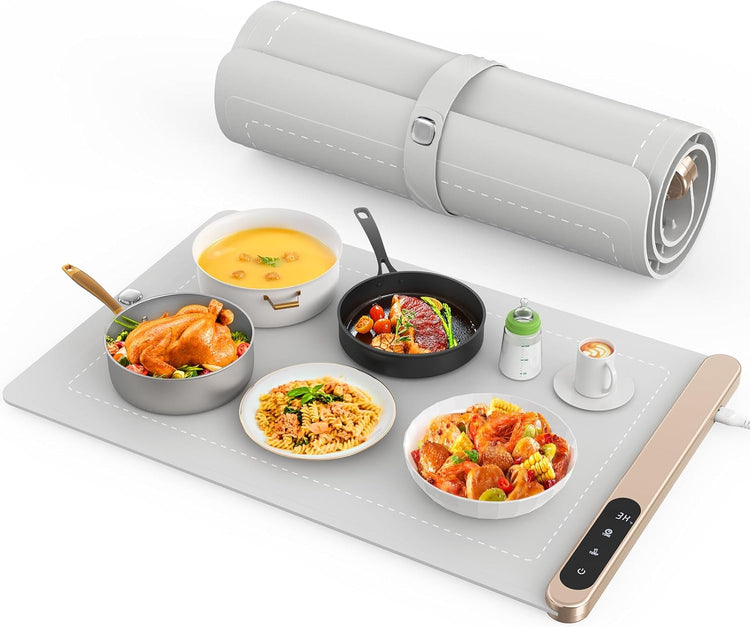 Electric Warming Tray, Food Warmers with Adjustable Temperature, Timer, Full Surface Heating, Rollable Silicone Food Warming Mat for Parties, Buffet, Family Gatherings, Daily Use