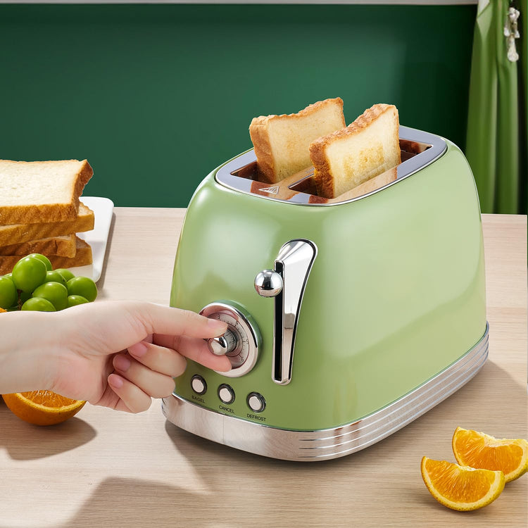 Green Cute Retro Toaster 2 Slice with 1.58" Wide Slots