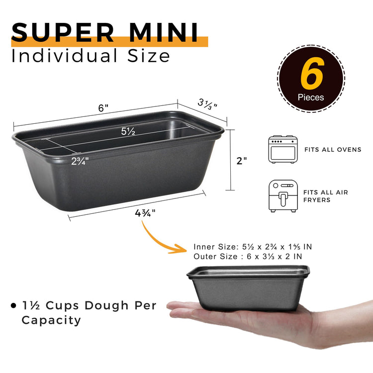 6 Pack Mini Loaf Pan for Baking Bread (6 Count)
