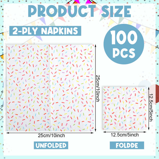 100 Pcs Sprinkles Donut Napkins Birthday Party