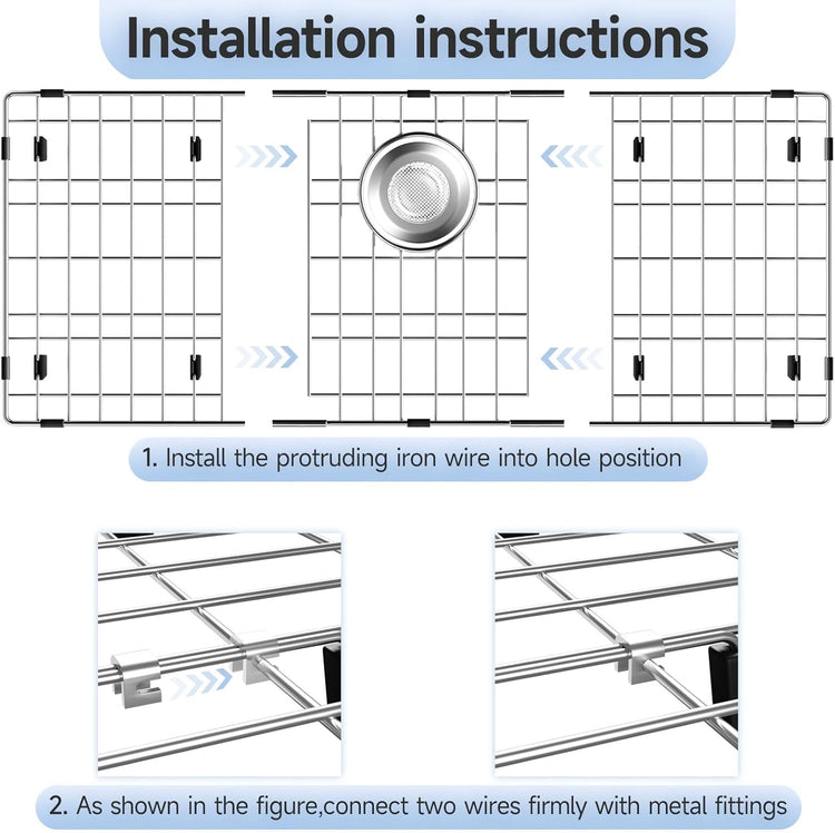 28-3/8’’ x 14-3/16’’ Stainless Steel Sink Grid, Sink Protectors for Kitchen Sink, Sink Protector with Rear Drain for Single Sink Bowl, Sink Bottom Grid, Sink Grate for Bottom with Sink Strainer