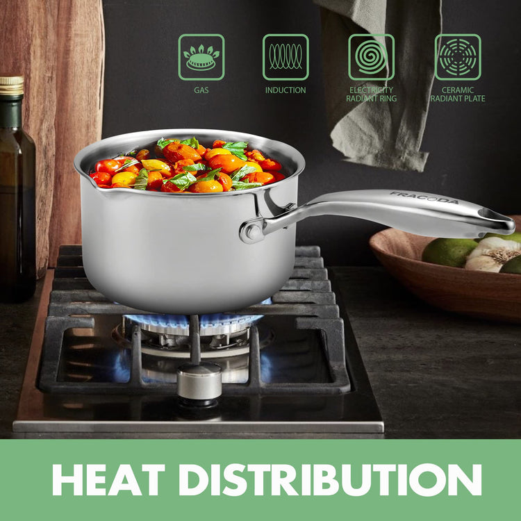 2.0 Quart Stainless Steel Pot Saucepan with Glass Strainer Lid