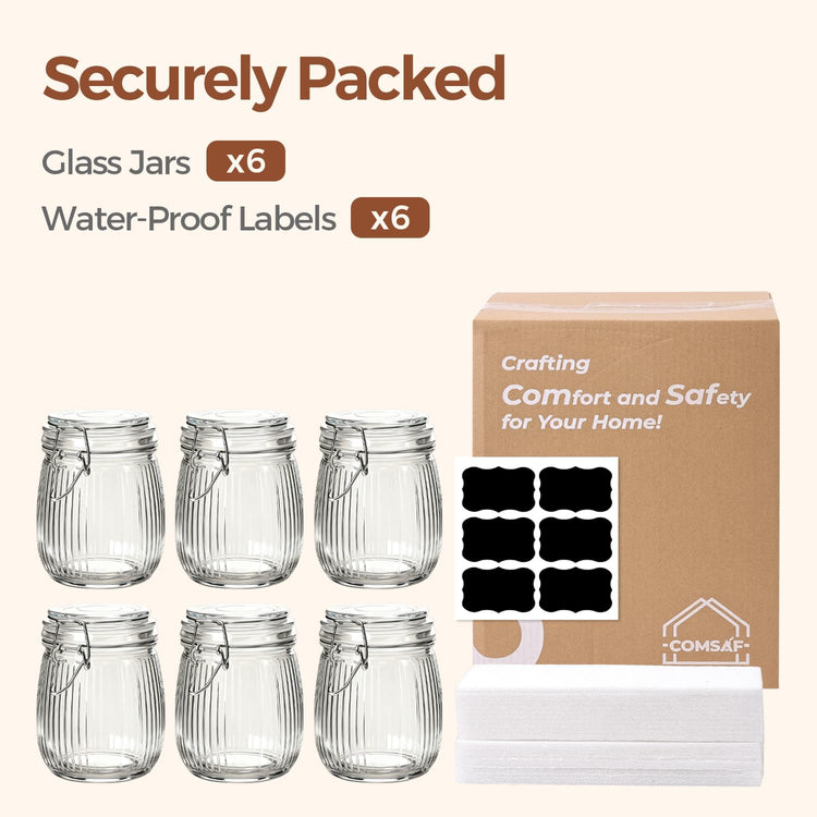 Ribbed Glass Mason Jars with Airtight Lids 25 oz 6 Pack Coffee (6 Count)