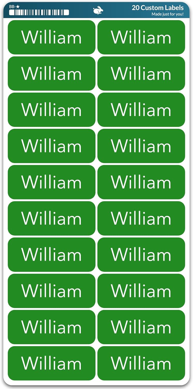 Personalized Name Labels (20 Labels) (2.5" × 1") Large Custom Name Stickers - Waterproof Name Labels for Kids, Toddlers and Parents
