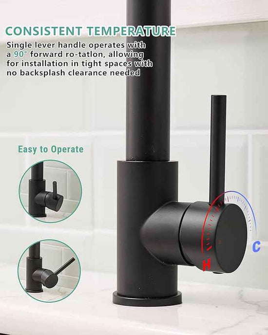 Fapully Black Kitchen Faucet with Pull Down Sprayer,Commercial LED Kitchen Faucet,Single Handle Single Hole Kitchen Sink Faucets