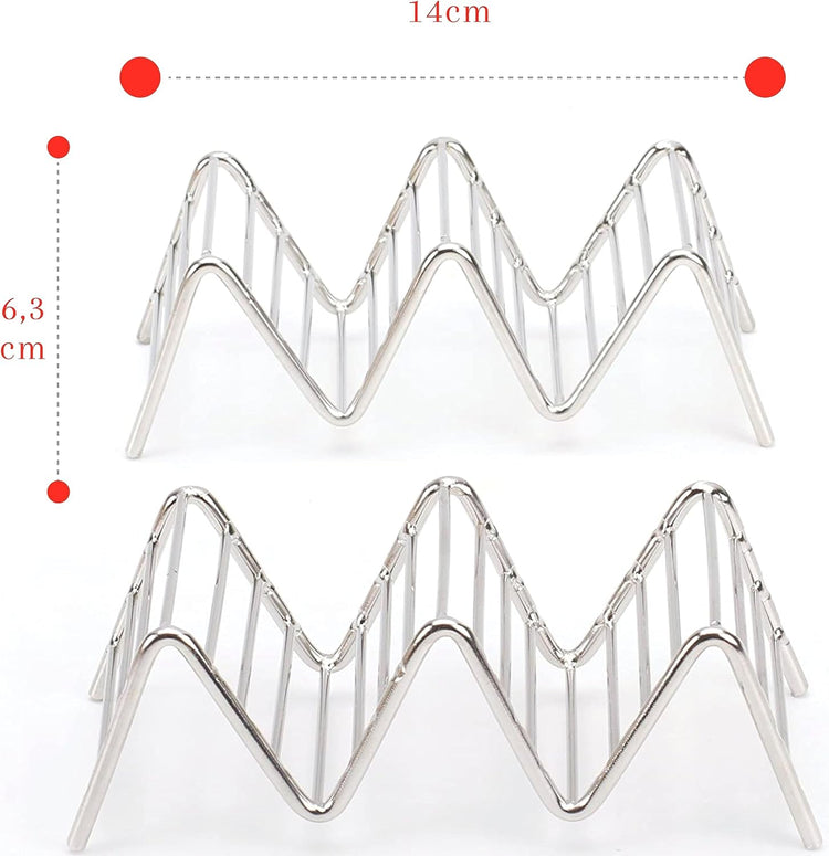 Taco Holders Set of 2 Premium Stainless Steel Stackable Stands, Each Rack Holds 2 or 3 Hard or Soft Tacos, Five Styles Available By 2lbDepot