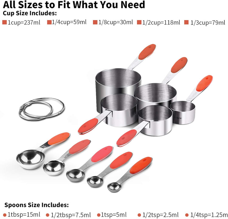 Measuring Cups : U-Taste 18/8 Stainless Steel Measuring Cups and Spoons Set of 10 Piece, Upgraded Thickness Handle(Red)